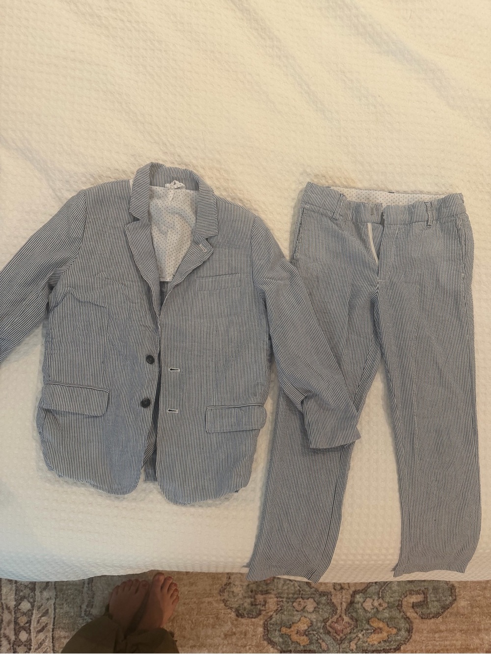 Striped Lightweight Seersucker Blazer Jacket - Blue/White